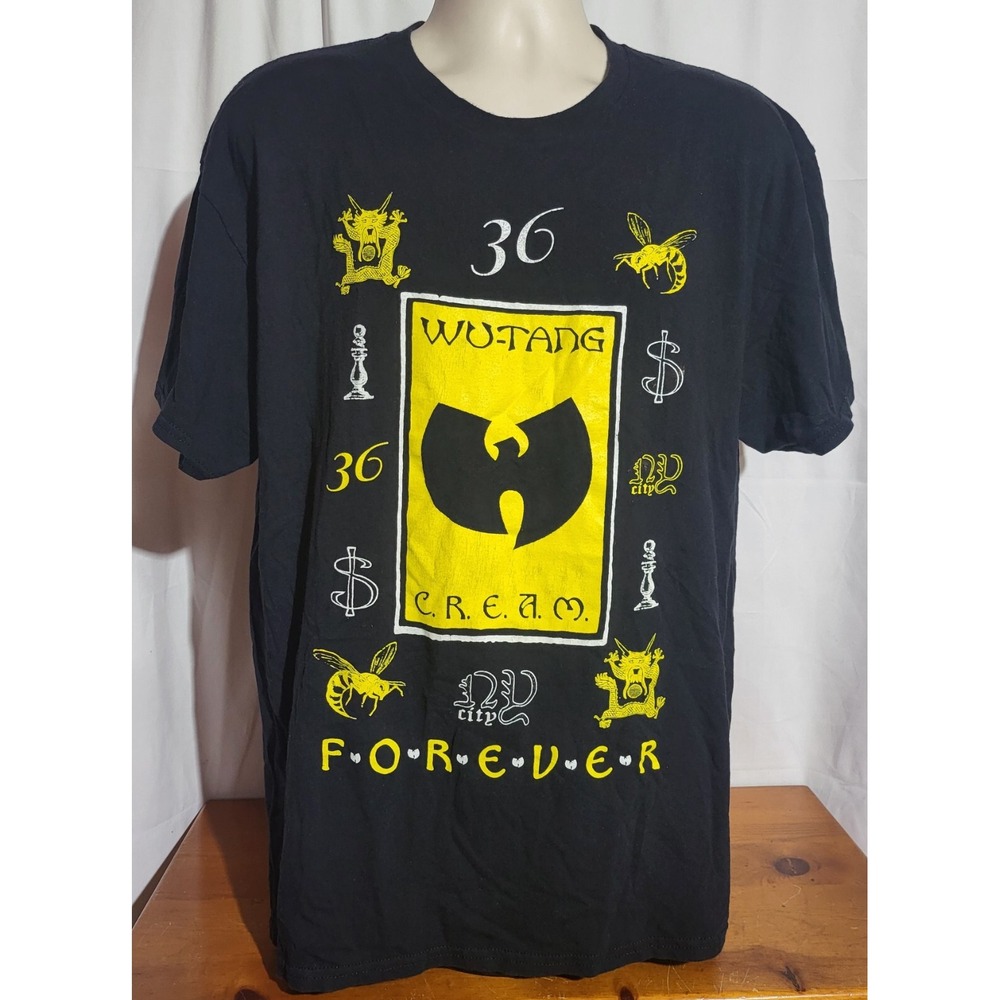 Wu Tang Clan Cream Graphic T Shirt Size XL Black Rap Tee 36 Forever NY City